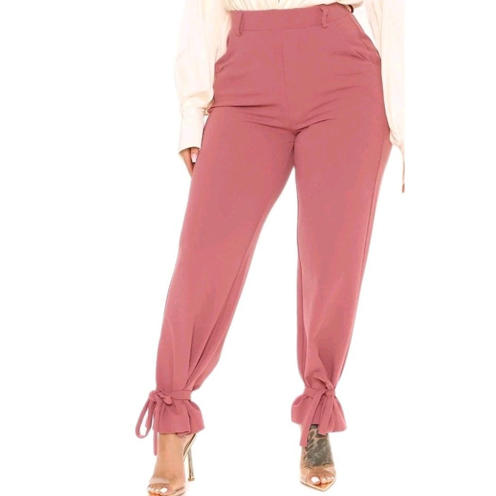 Fashion Nova mauve pants Sz large High Rise Ankle Ties Office Career‎